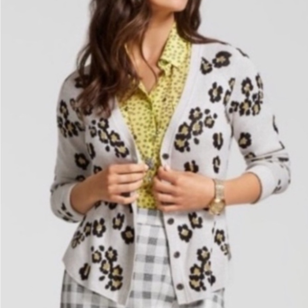 Leopard Print Gray Cardigan Sweater